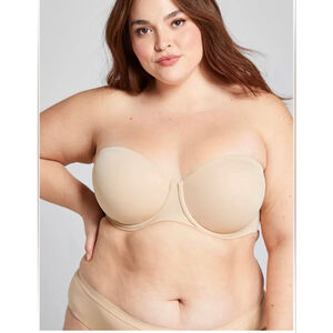 Cacique Lightly Lined Multi-Way Strapless Bra 44D Beige Underwire